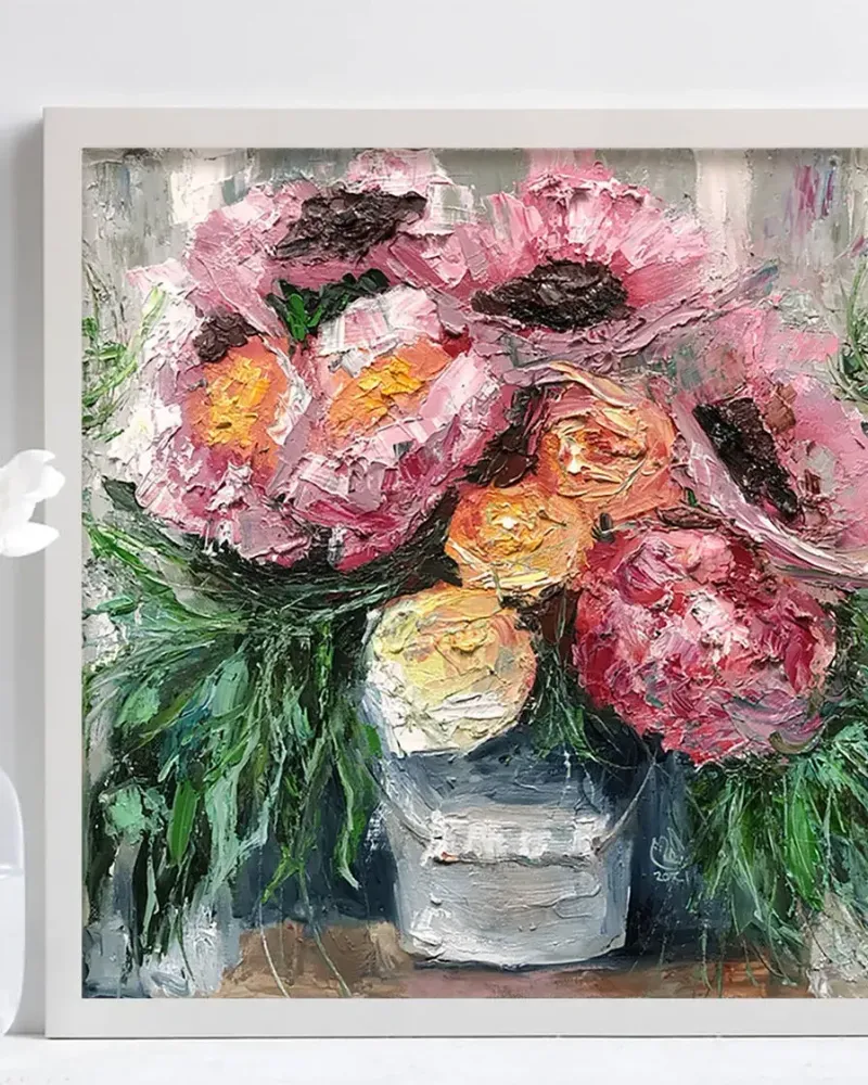Букет пионов в вазе. Картина маслом 40×40 см — 40×40 см