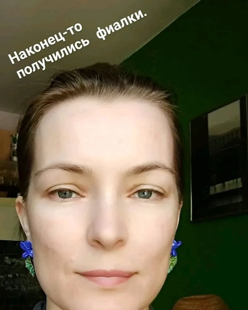 Серьги Фиалки — синий с зелёными листьями — Синий с зелёными листьями