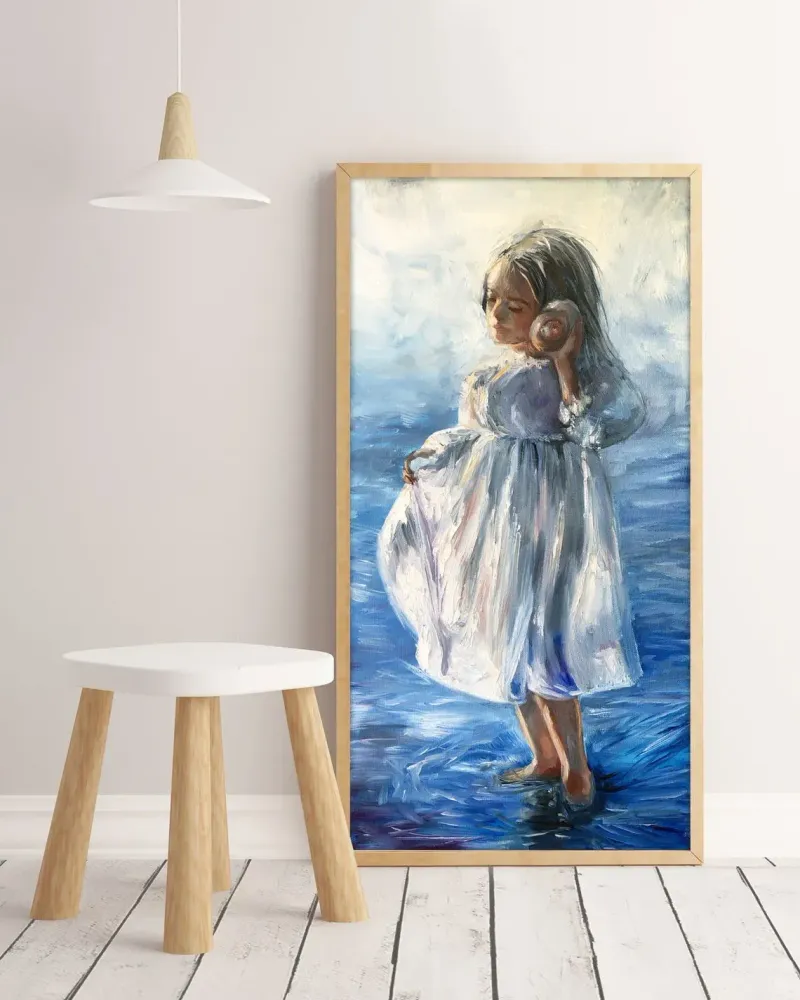 Девочка и море. Картина маслом 30×60 см — 30×60 см