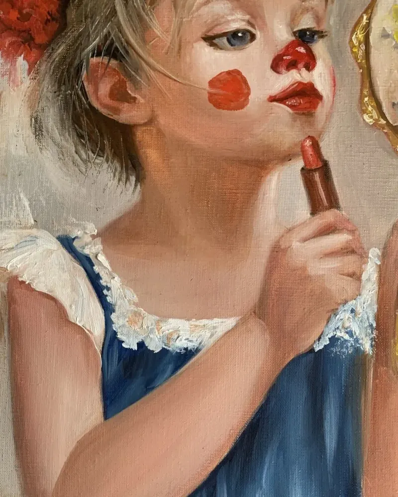Портрет девочка с помадой. Картина маслом 40×50 см — 40×50 см
