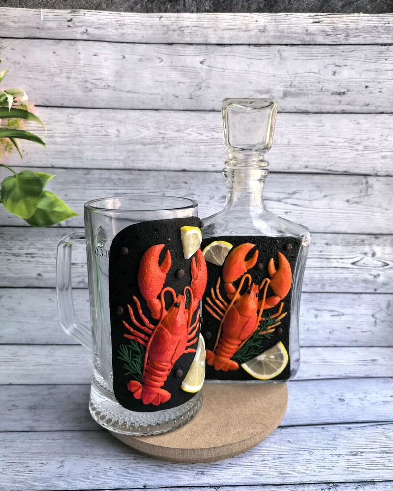 Пивная кружка с декором рак