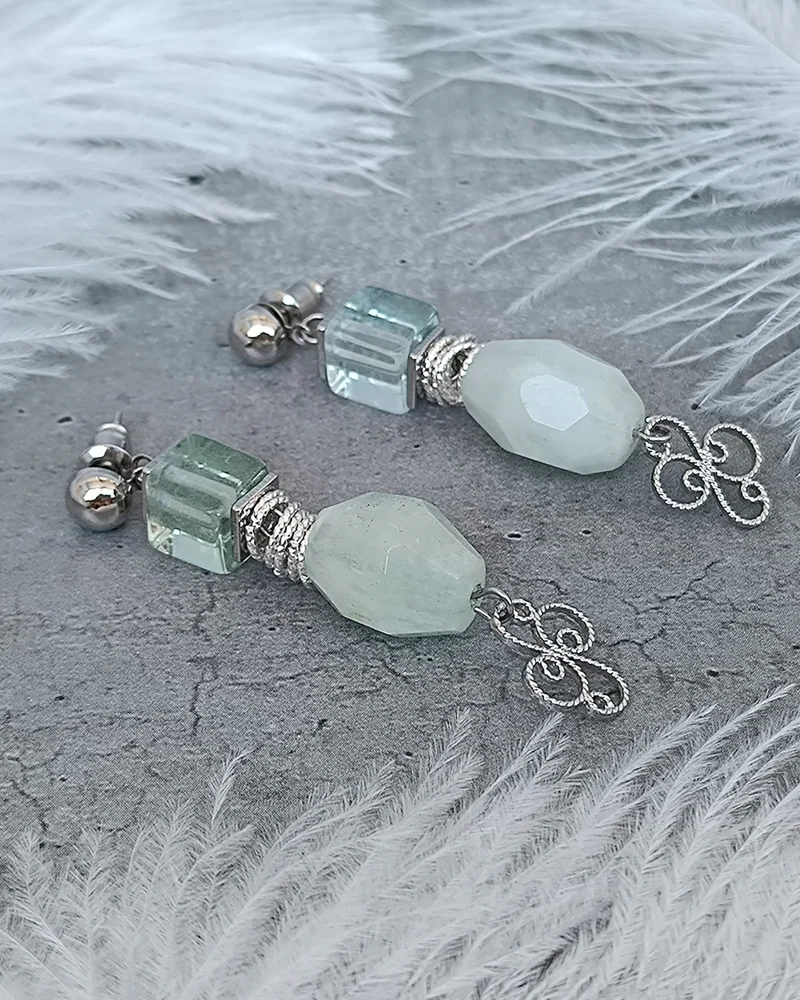 Серьги берилл, флюорит
