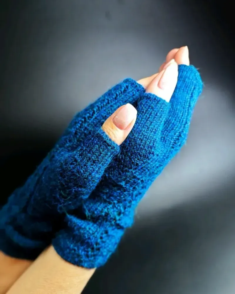 Ажурные митенки из мериноса — Синие — Синие