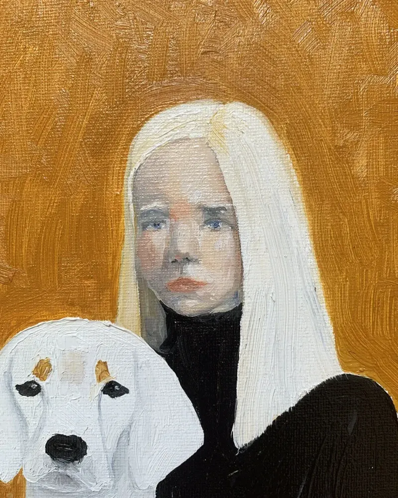 Девочка с собакой. Картина маслом 20×20 см — 20×20 см