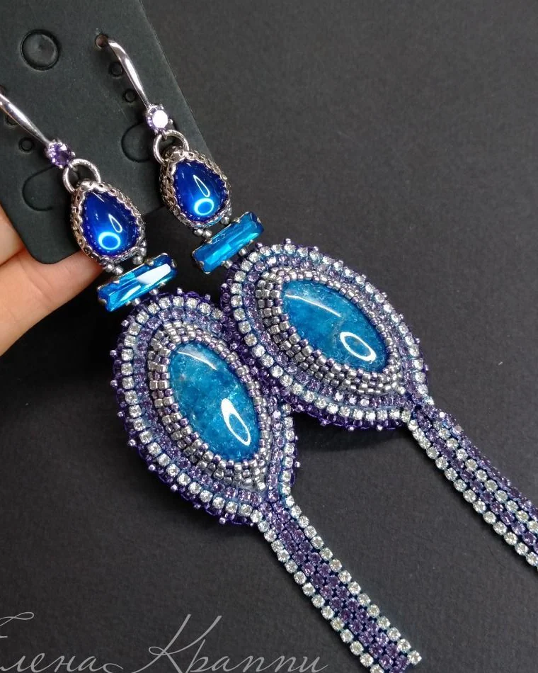 Серьги из синего апатита. Длинные серьги с подвесками