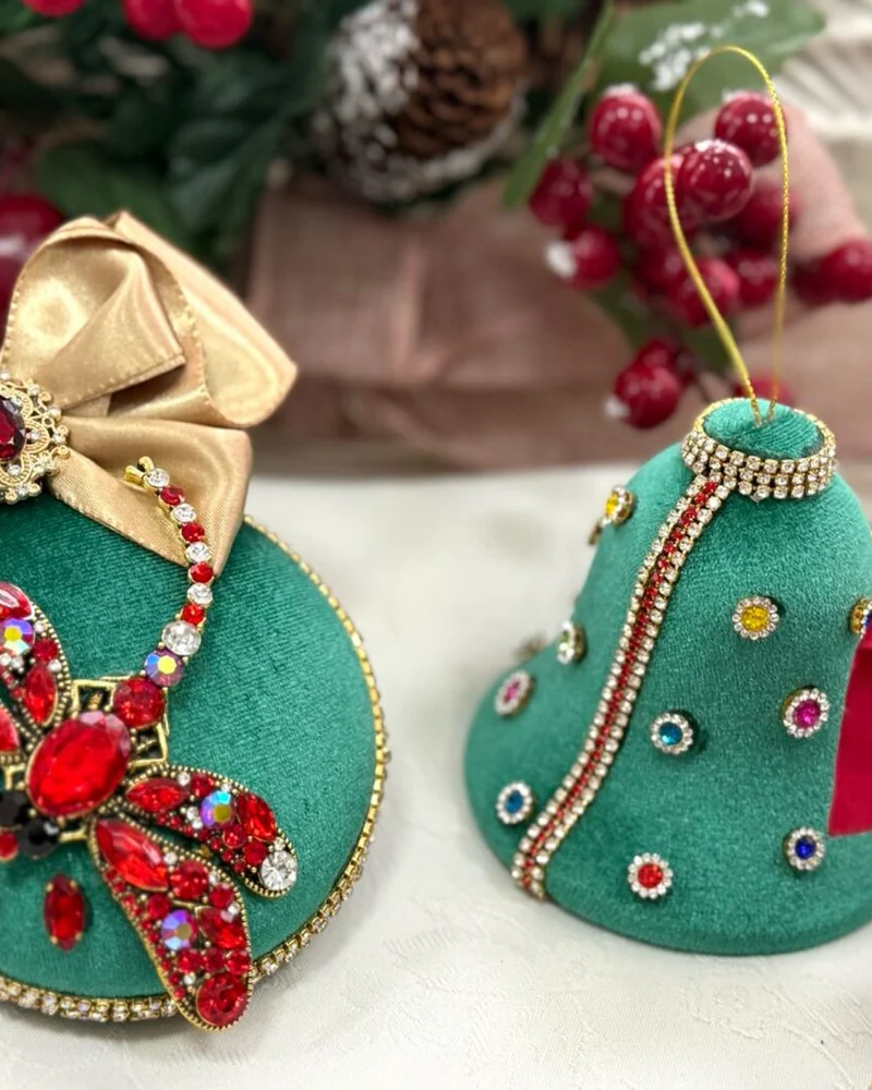 Набор (4шт) новогодних игрушек «Малахитовая шкатулка» — зелёный