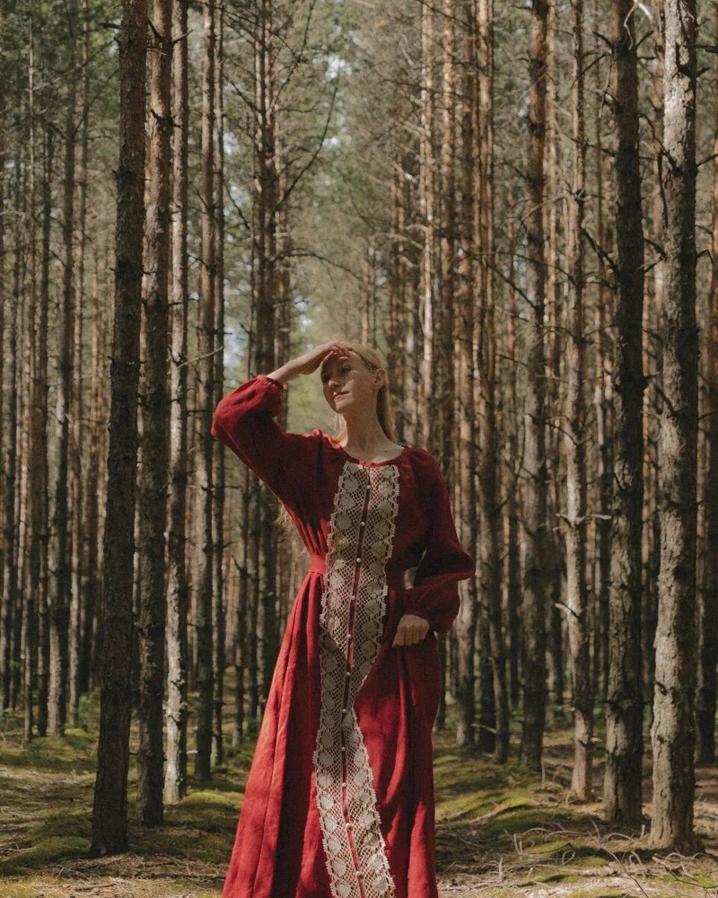 Платье народное «Княженика», бордовое