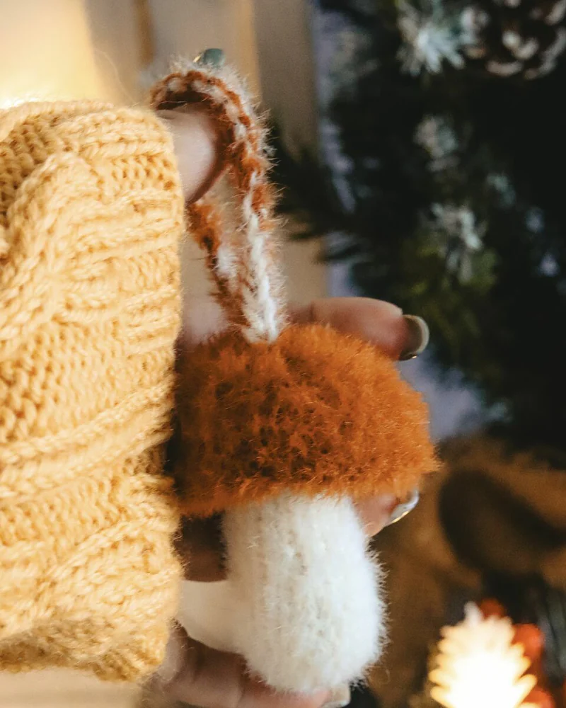 Елочная игрушка гриб, Новогодний декор — Белый