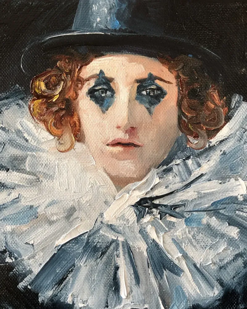 Грустный клоун. Картина маслом 20×20 см — 20×20 см
