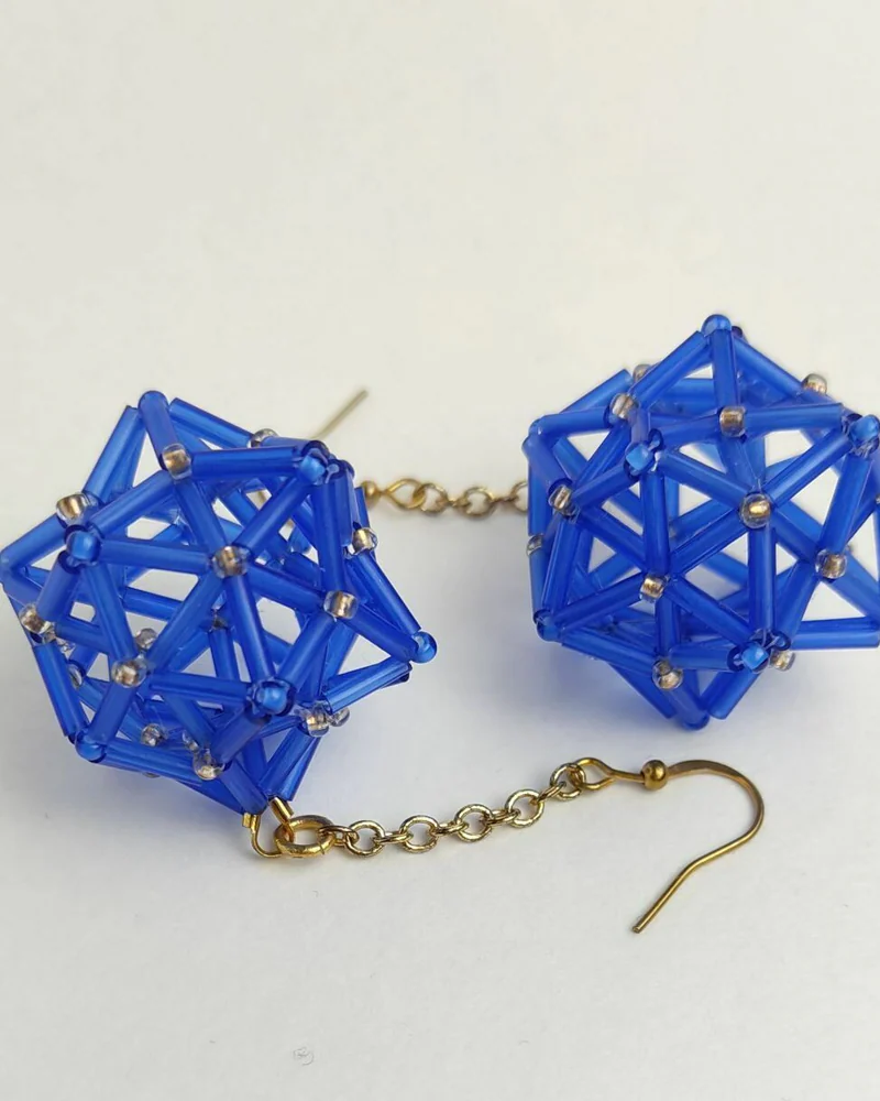 Серьги геометрические синие из бисера лёгкие серьги 6.5 см