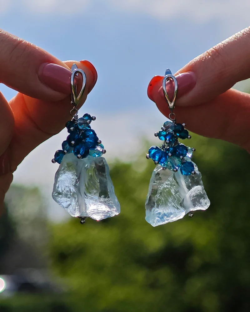 Браслет и серьги из аквакварца