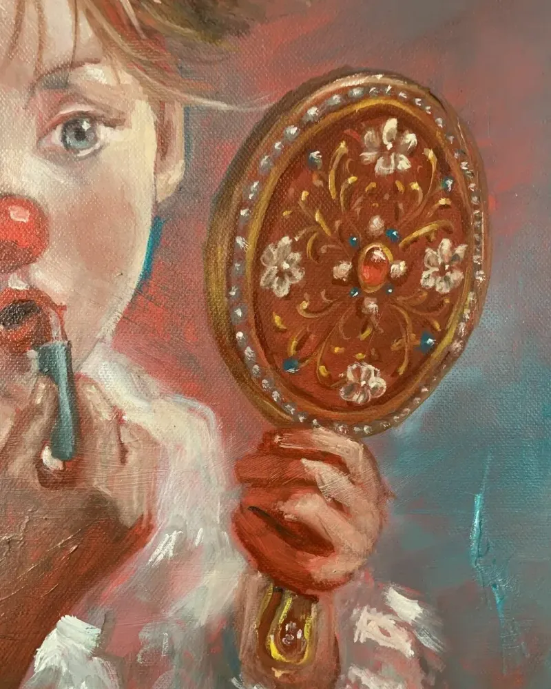 Девочка с помадой. Картина маслом 40×50 см — 40×50 см