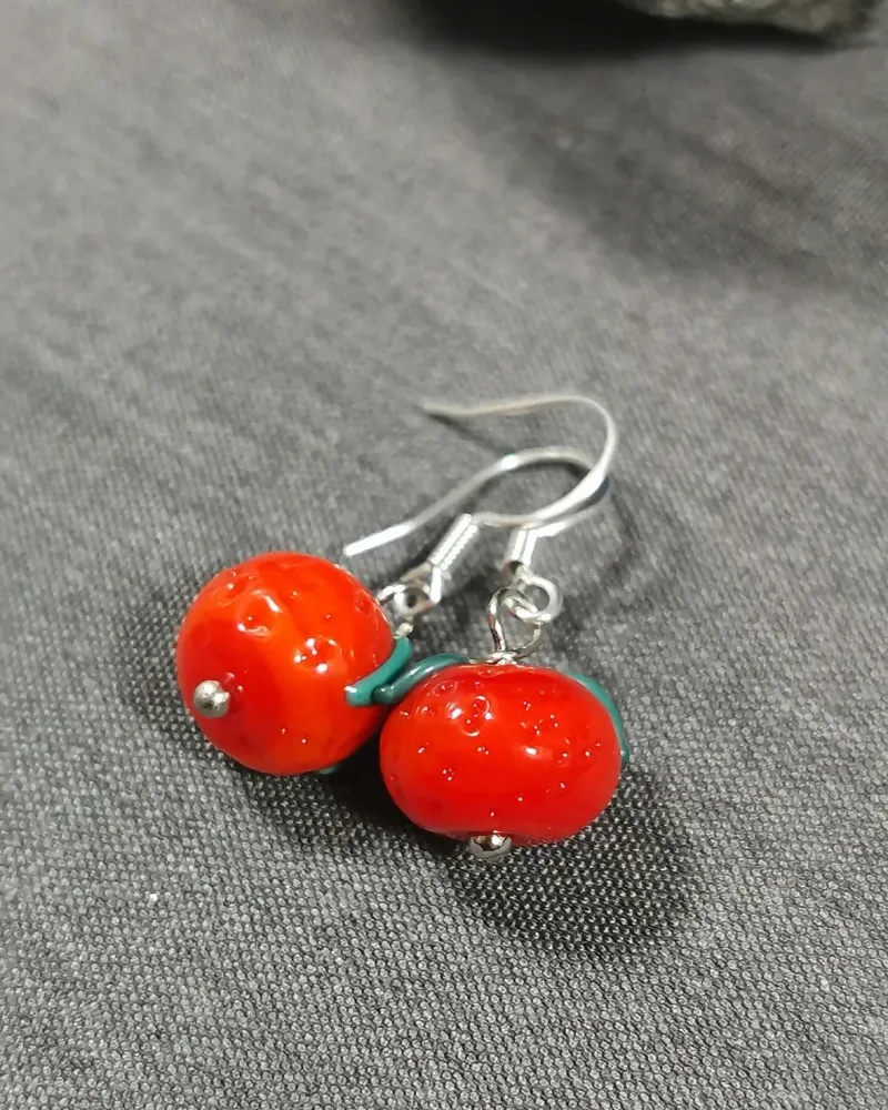 Серьги «Мандаринки» маленькие на серебре, оранжевые — Основной