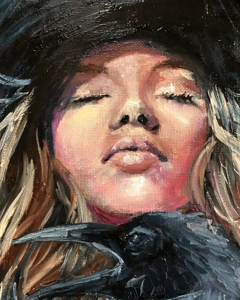 Девушка и ворон. Картина маслом 35×50 см — 35×50 см