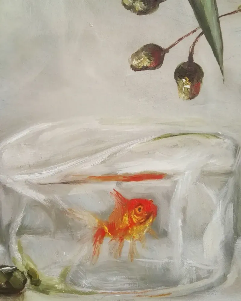 Золотая рыбка и оливки. Картина маслом 50×60 см — 50×60 см