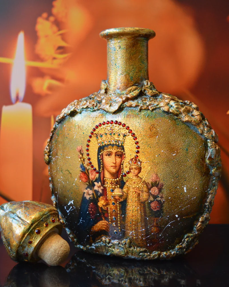Бутыль/сосуд для святой воды с иконой "Неувядаемый цвет"