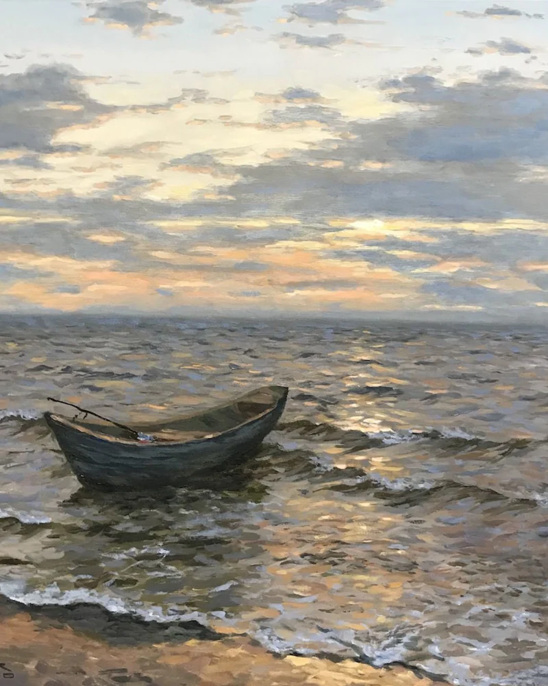 Картина «Одинокая лодка» — 40×40 см