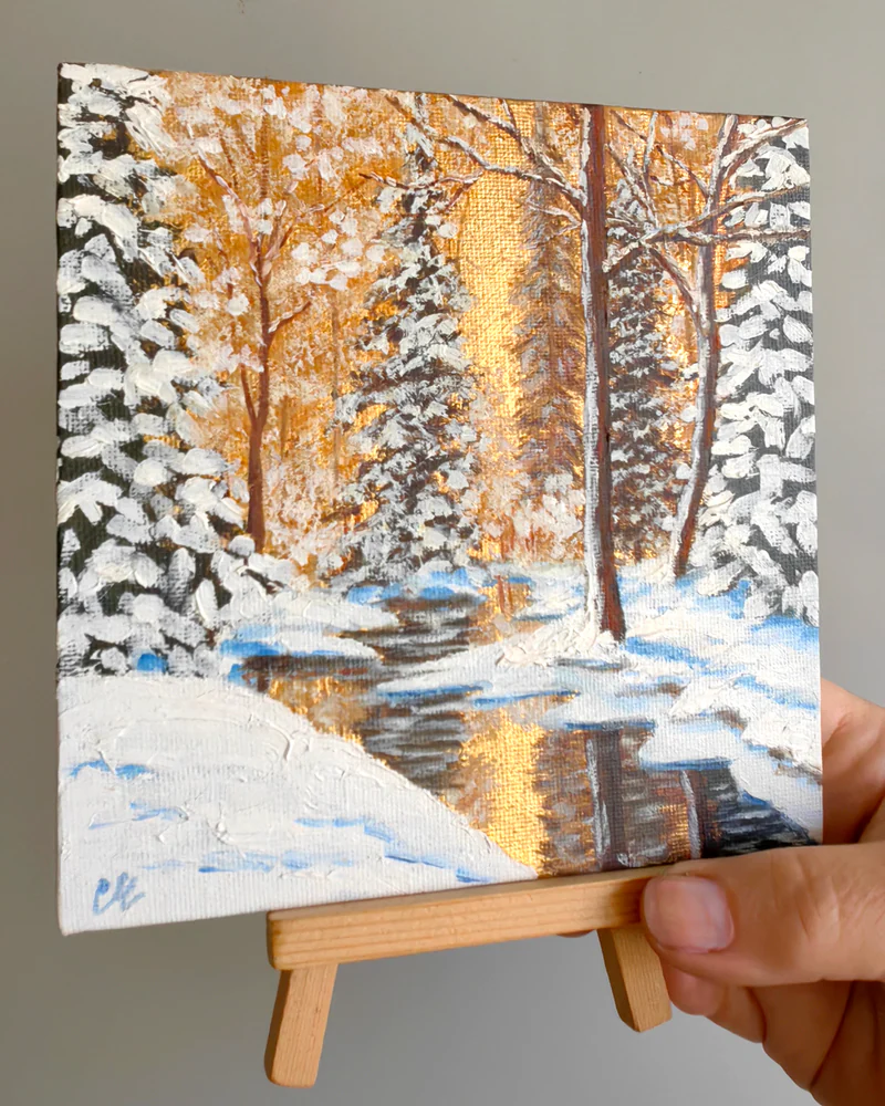 Картина маслом с золотой поталью, 15х15
