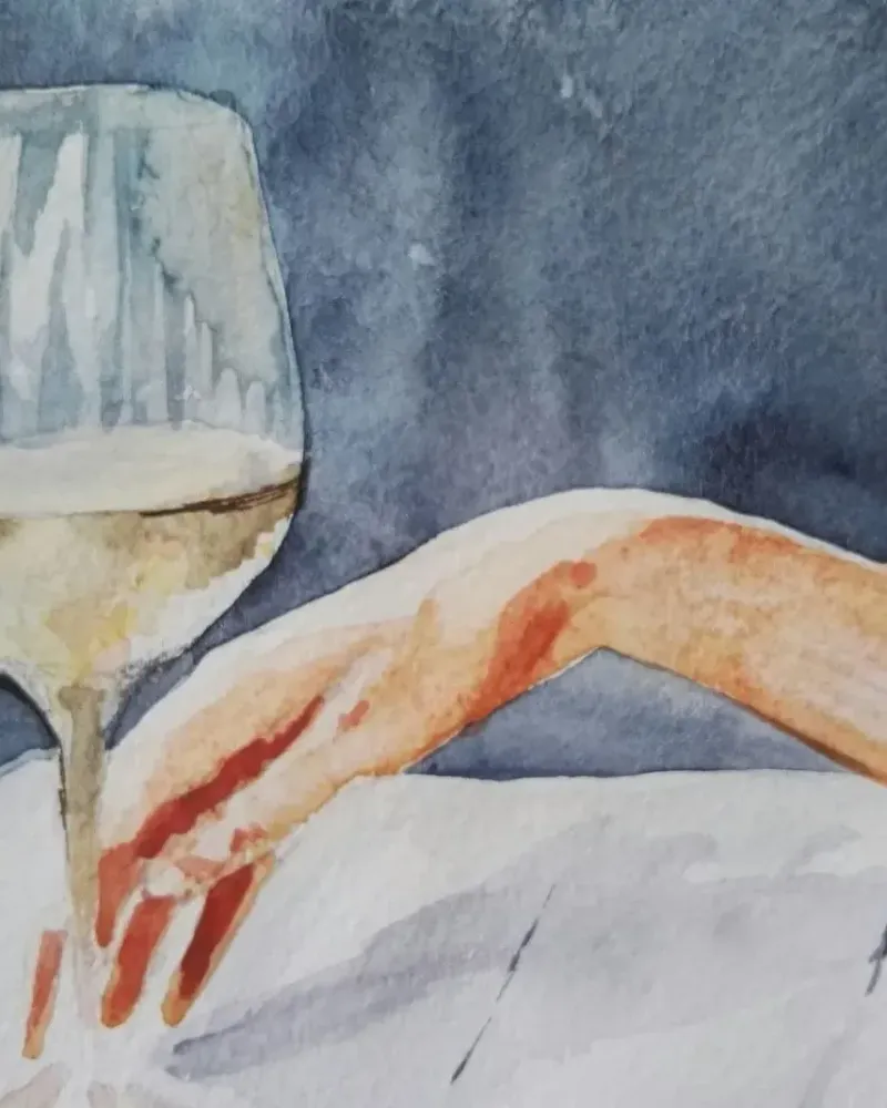 Девушка и вино. Акварель 30×30 см — 30×30 см