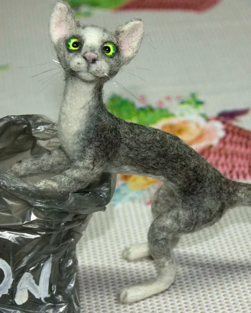 Котик с пакетом, валяная игрушка — Основной