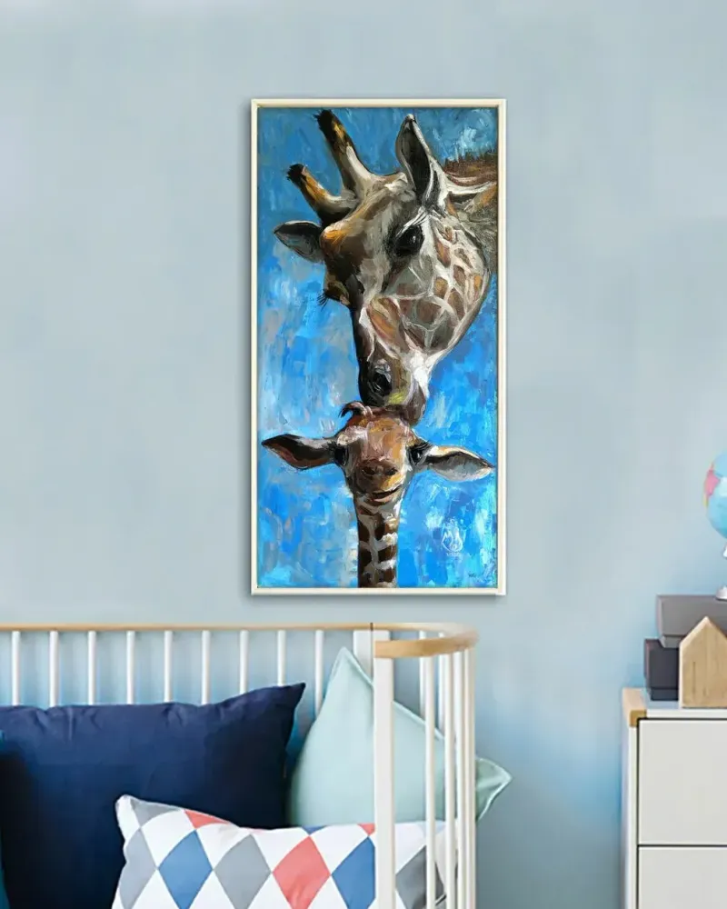 Жирафы. Мама и малыш. Картина маслом 30×60 см — 30×60 см