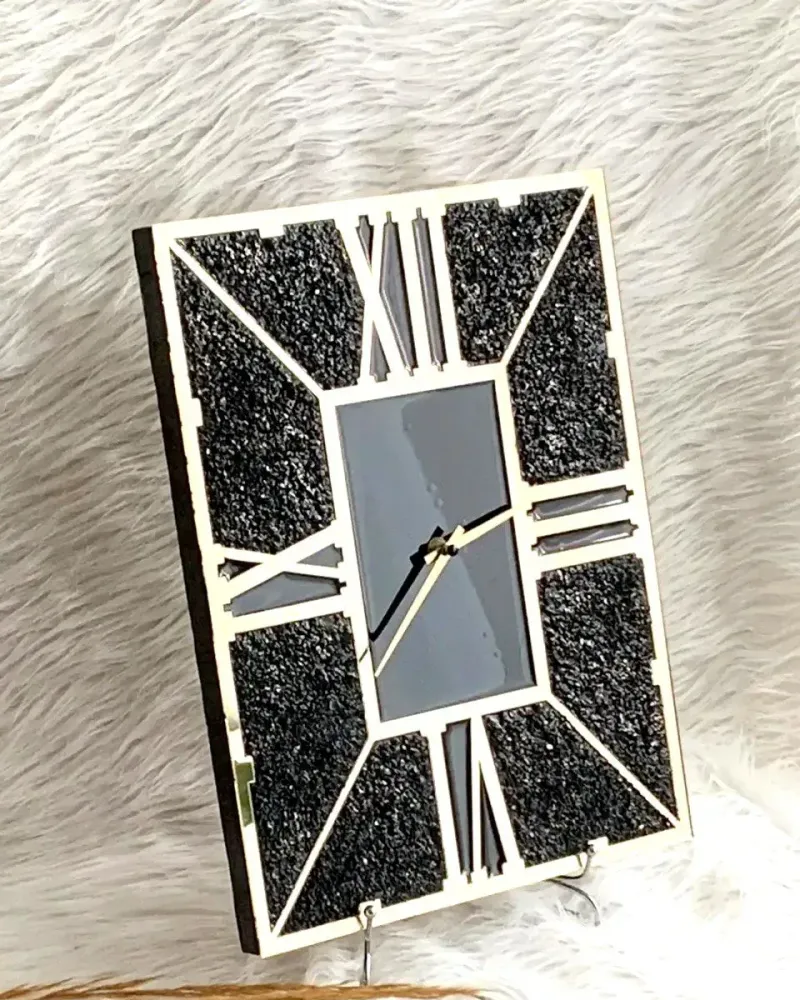 Настенные часы с обсидианом Черное золото, 30 × 40 см, обсидиан, эпоксидка