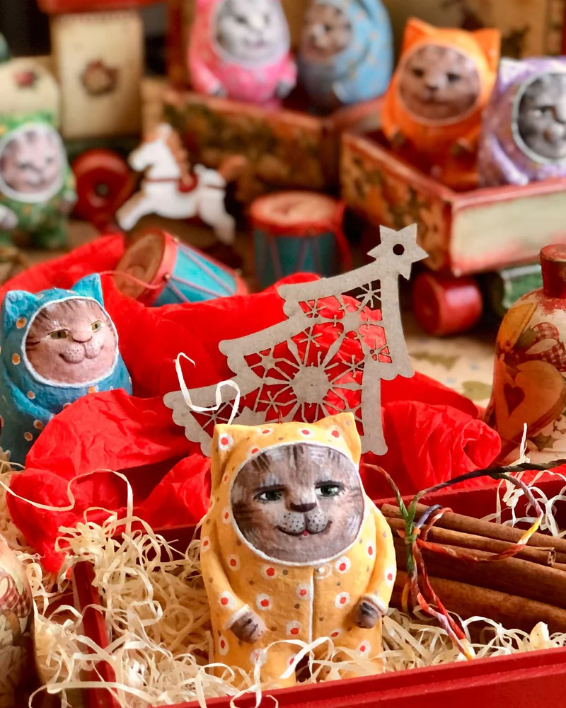Елочные игрушки Котик ватная игрушка на елку