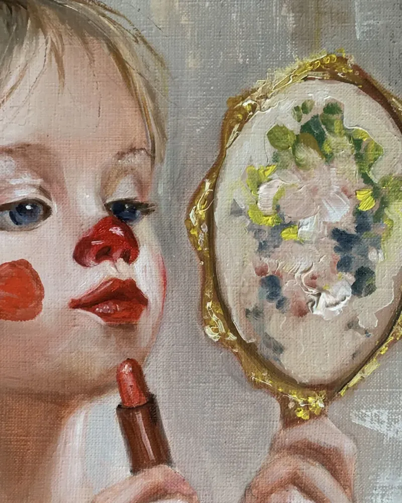 Портрет девочка с помадой. Картина маслом 40×50 см — 40×50 см