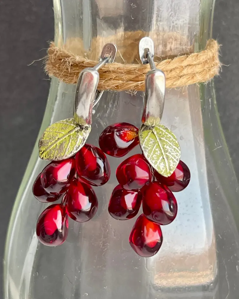 Серьги «Гранат» из стекла — Винный гранат
