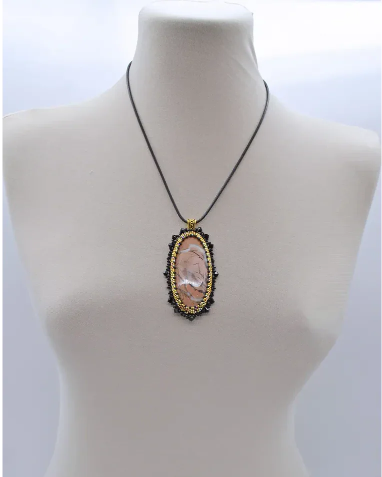 Кулон ручной работы c яшмой и Swarovski