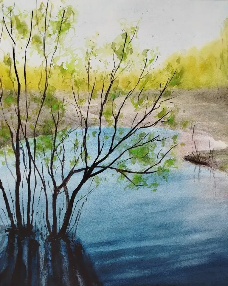 Весна. Пейзаж акварелью — 39×54 см