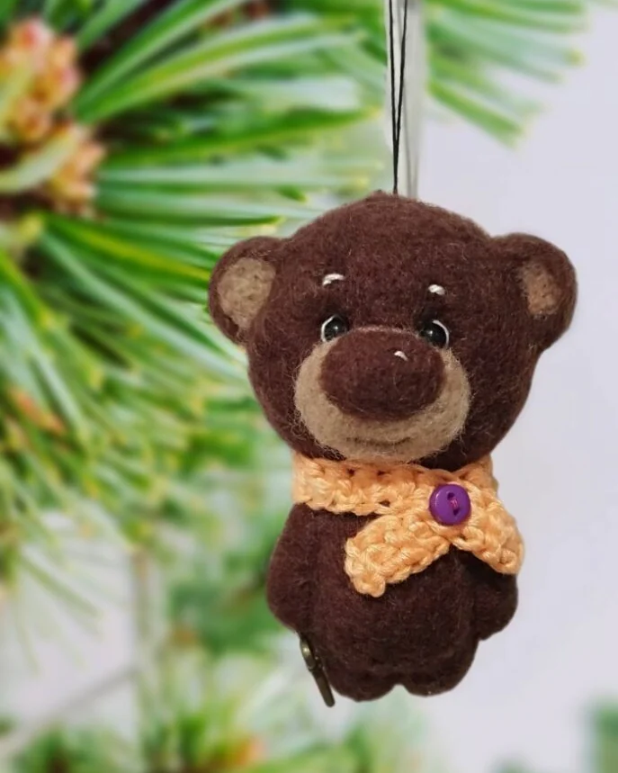 Войлочная игрушка мишка из шерсти, Медвежонок игрушка