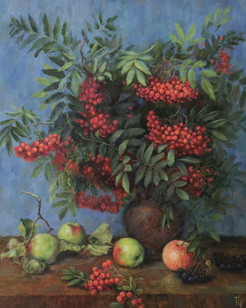 Натюрморт с рябиной. Холст, масло, 60х50 см