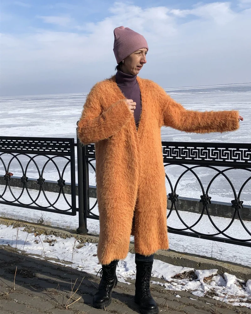 Оранжевый Кардиган пушистый — Кардиган женский