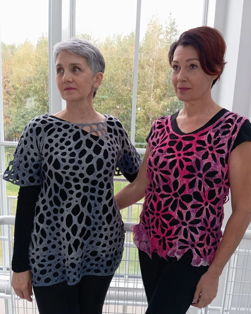 Туника валяная ажурная «Черепашка», серо-чёрная