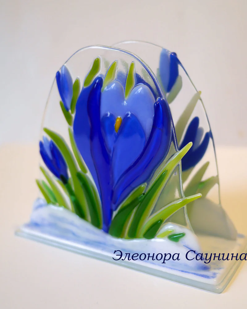 Салфетница стеклянная фьюзинг Крокусы