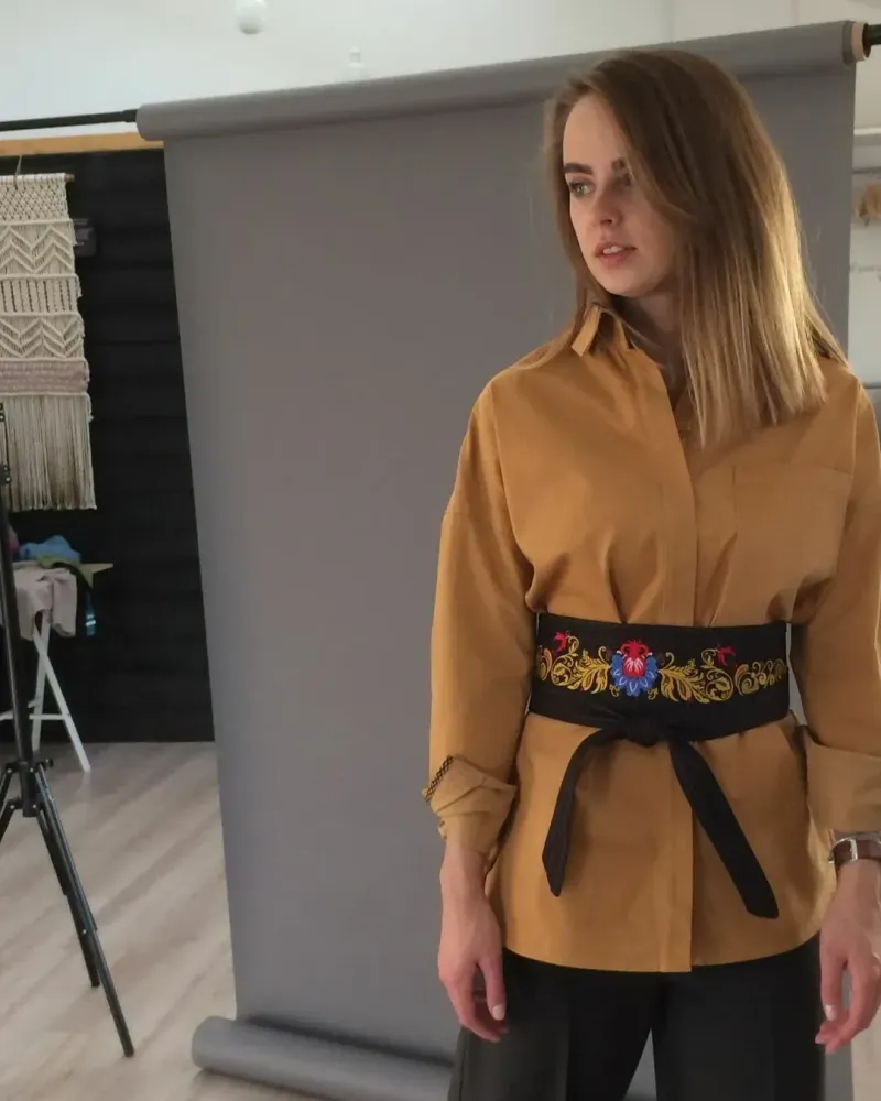 Кушак шерстяной с вышивкой, чёрный — Основной