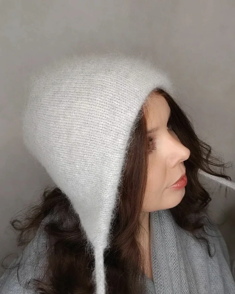 Двойная шапка-чепчик из ангоры — Серый