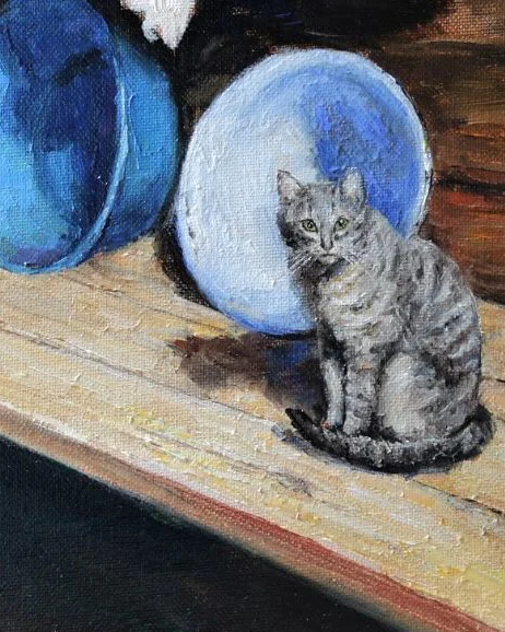 «Деревенская мозаика»: Банный кот. Картина маслом