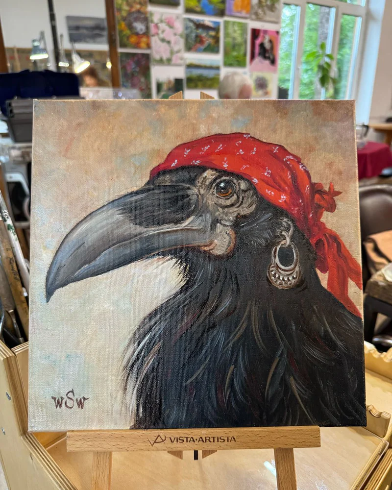 Картина маслом «Хулиганка», ворона, 30×30 см — Оригинал