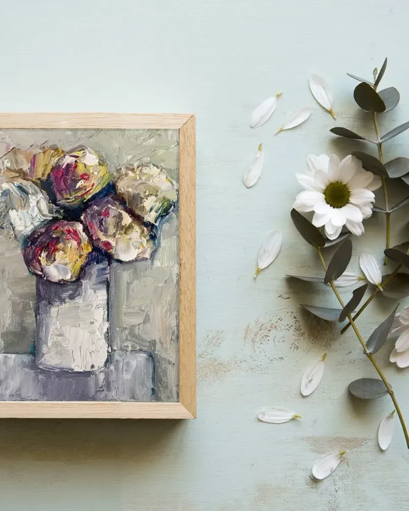 Цветы в вазе. Картина маслом 15×21 см — 15×21 см