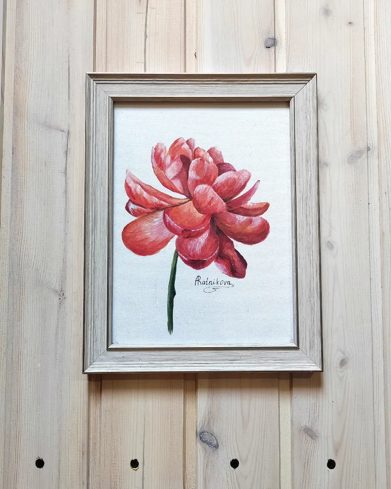 Картина акрилом «Пион» в раме — Акрил, 18×24 см