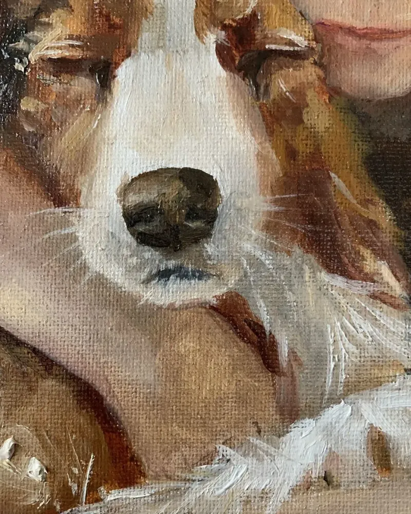 Девочка с собакой. Картина маслом 20×30 см — 20×30 см