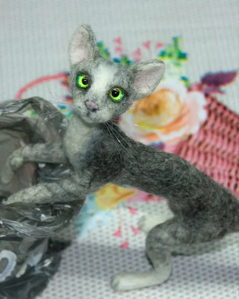Котик с пакетом, валяная игрушка — Основной