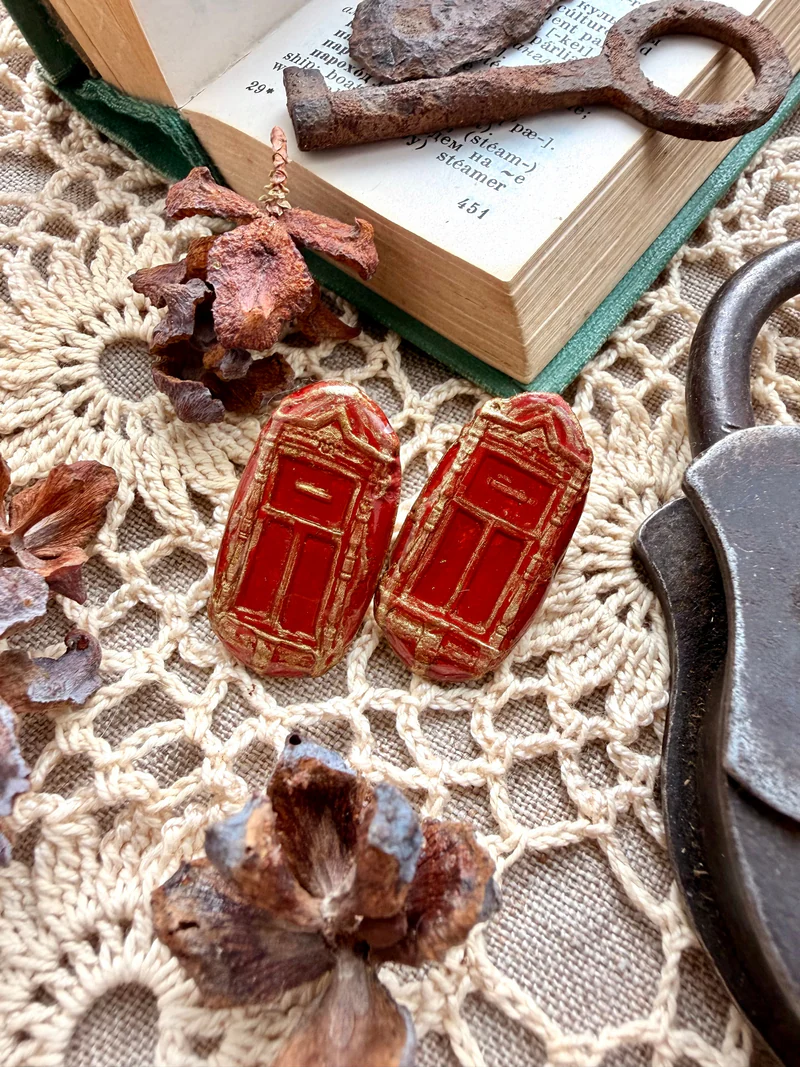 Серьги «Окошки» красные