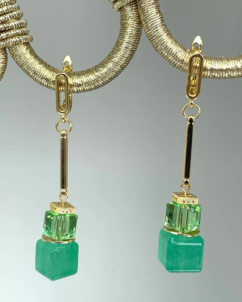 Серьги с зелёным авантюрином и кристаллами Swarovski