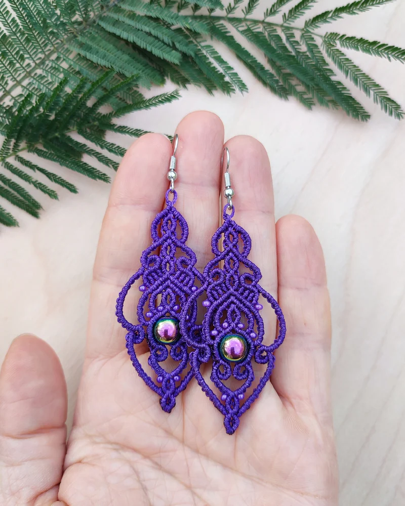 Серьги макраме «Винтаж» — Фиолетовые