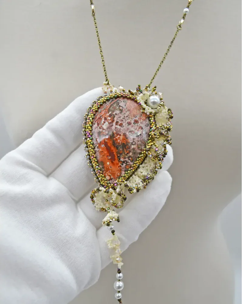 Кулон с океанической яшмой и Swarovski