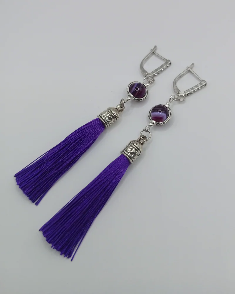 Серьги-кисточки "Violette" с фиолетовым агатом