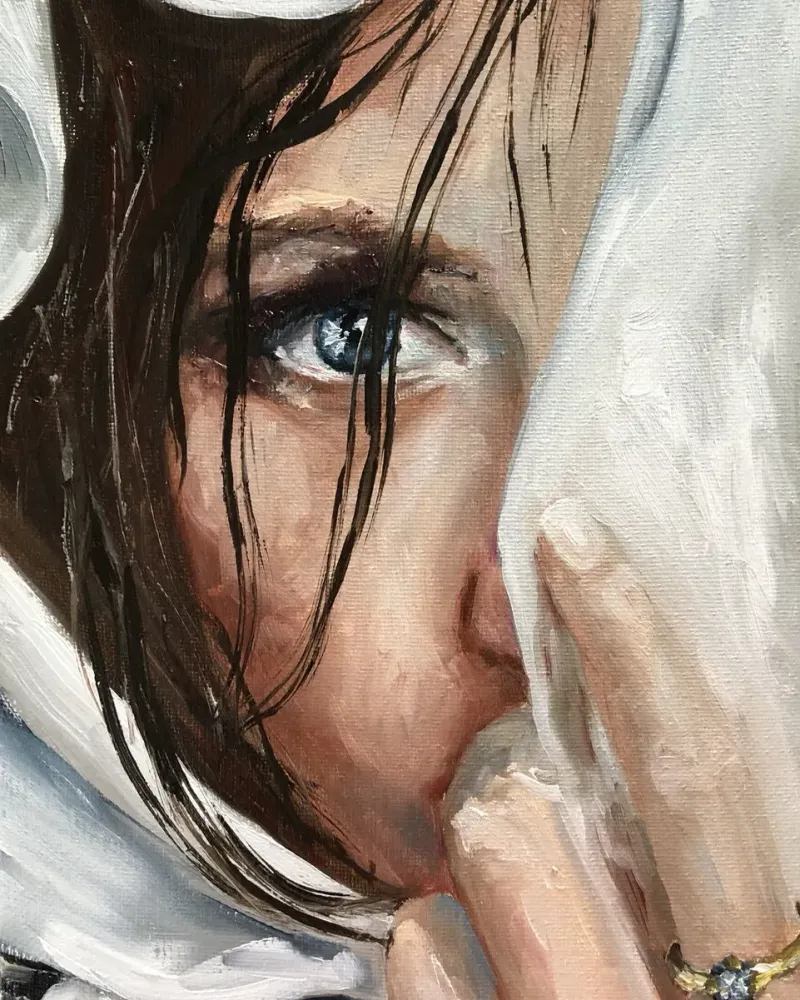 Девушка в платке. Картина маслом 20×30 см — 20×30 см